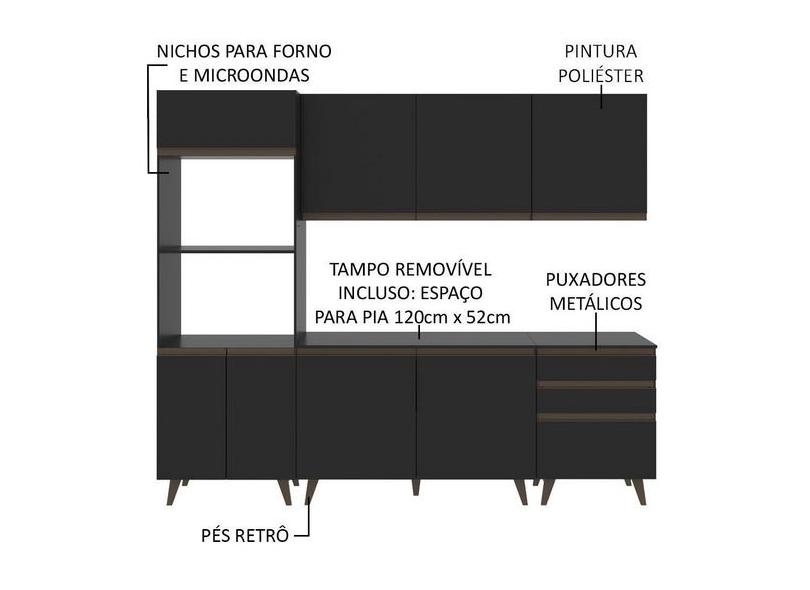 Cozinha Completa 8 Portas 3 Gavetas para Micro-ondas / Forno Reims Madesa
