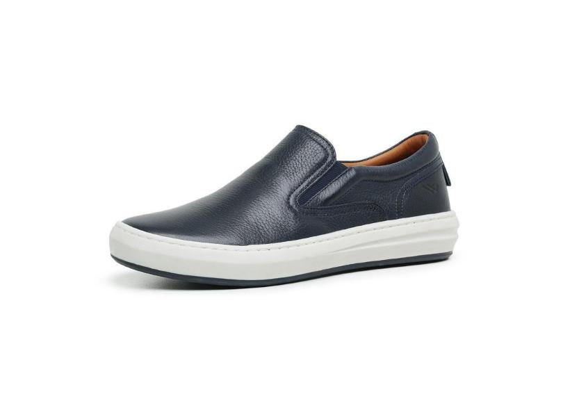 Tenis Slip On Couro Casual Calce Facil Palmilha Gel Anti-Impacto