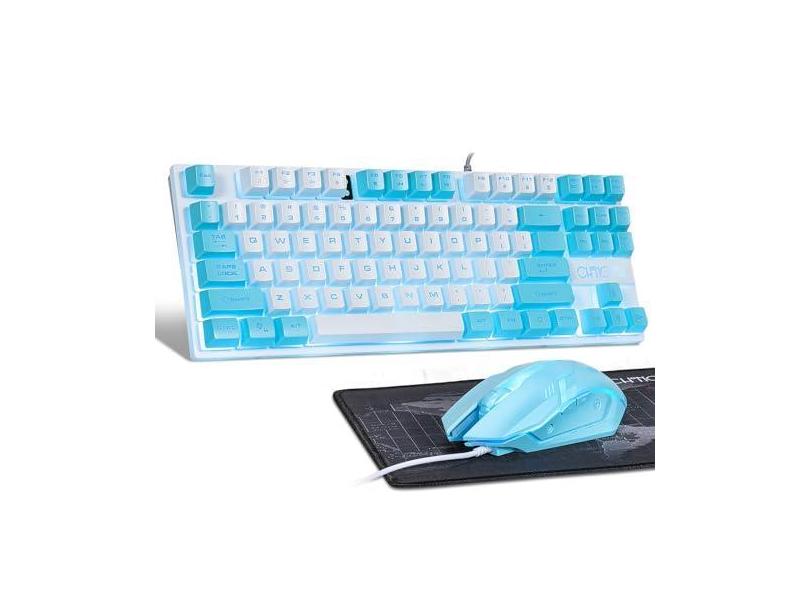 CHONCHOW Combo azul de teclado e mouse, teclado retroiluminado por LED USB com 87 teclas, mouse RGB 800-3200 DPI, mouse azul e teclado para PS4, PS5, PC, laptop, computadores Mac