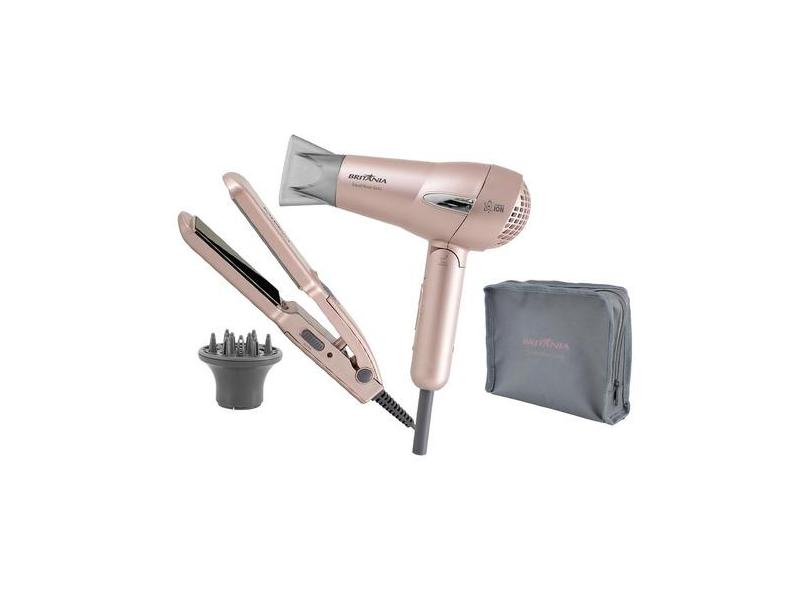 Kit Britânia Travel Rose Gold Secador + Prancha E Difusor Kit de Beleza para Viagens Britânia Travel Rose Gold Secador + Prancha e Difusor