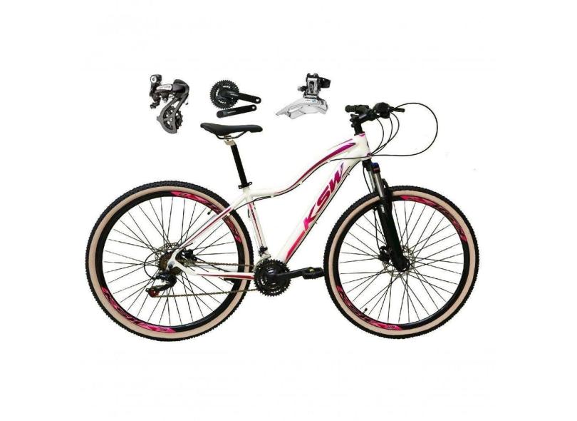 Bicicleta Aro 29 Ksw Mwza Shimano Altus 24v Frio Hidráulico Garfo Trava Pneu Bege - Branco/pink/violeta Tam.17