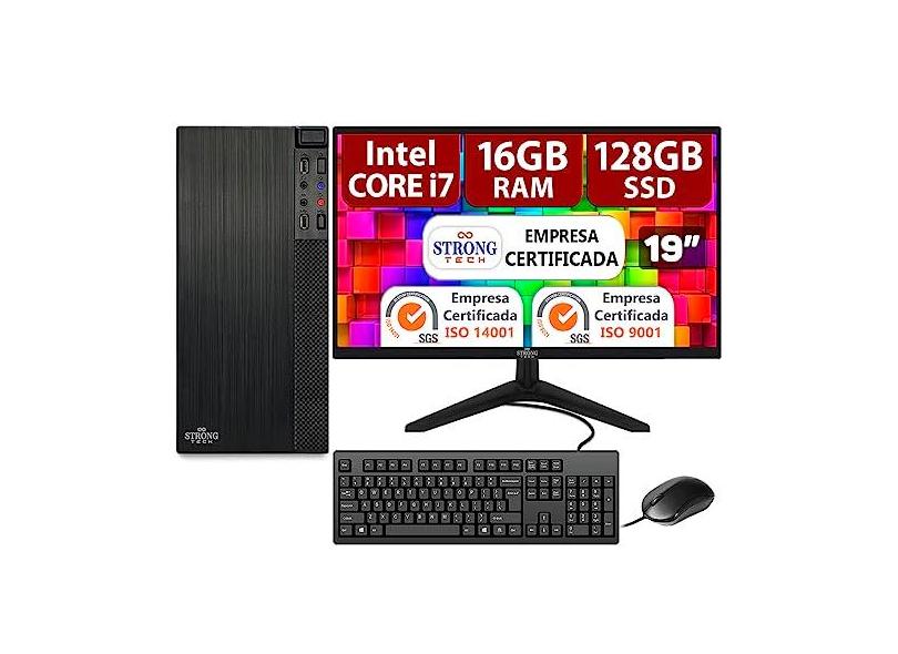 Computador Completo Intel Core i7 16GB SSD 128GB Monitor 19" 4 Núcleos Super Turbo Pc Hdmi Teclado e Mouse Strong Tech