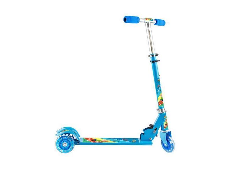 Patinete Infantil Azul Veloz 3 Rodas Luzes Led 50Kg Dobrável - Art Bri