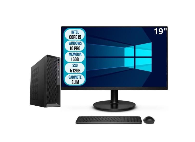 Computador Completo Slim Intel Core i5 16GB SSD 512GB Wifi Windows 10 Pro Monitor 19&quot; 3green Office 3GO-029