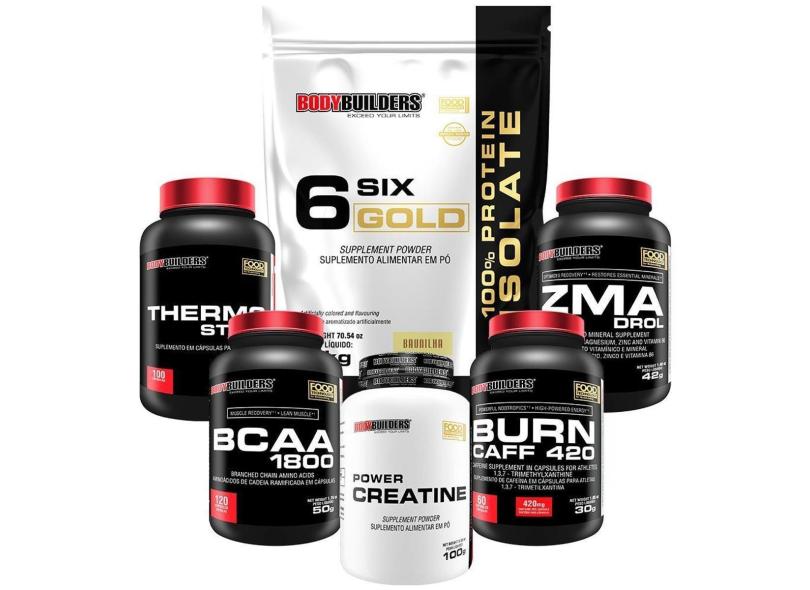 Kit Whey Six Gold 2 Kg + Creatina + BCAA + Cafeína + Termogênico + ZMA
