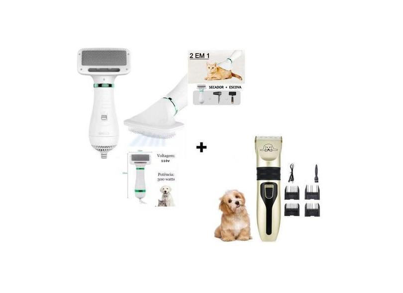 Escova secadora pet tosa + maquina de tosa pets cães e gato kit comple