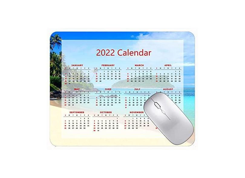 Mouse pad 2022 calendário com feriados, tapete de mouse com ilha e palmeiras de praia