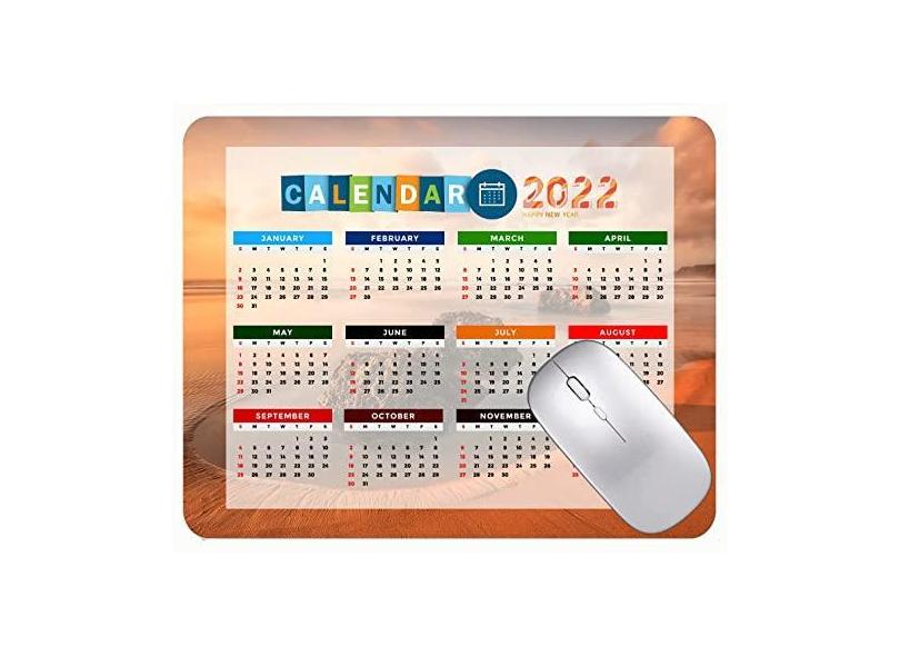 Mouse pad para jogos com calendário 2022, mouse pad com pedras de praia de Portugal, mouse pad com bordas costuradas