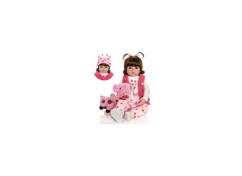 Brastoy Boneca Bebê Reborn Silicone Menina 55cm Olhos Castanhos