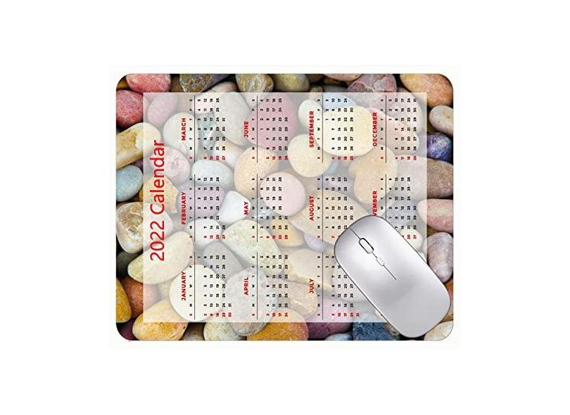 Mouse pad para jogos com calendário 2022 com muitas pedras coloridas e bordas costuradas