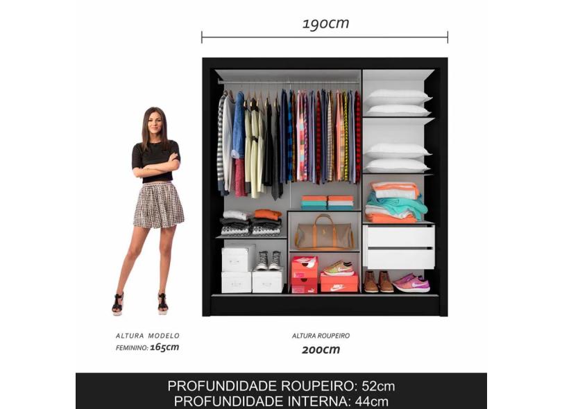 Guarda-Roupa Casal 3 Portas 2 Gavetas com Espelho Paula Móveis Arapongas
