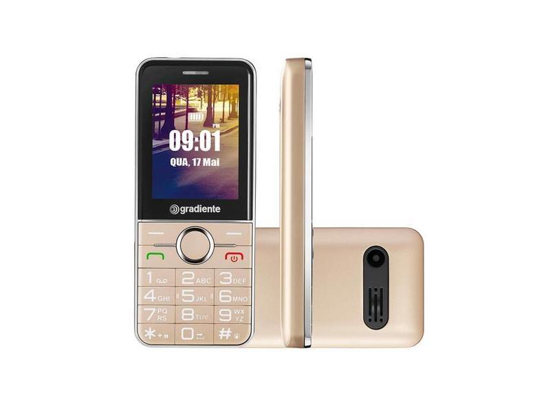 Celular Gradiente GFP205 2GB 2,4 Dual Chip Rádio FM MP3, Dourado