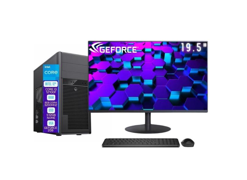 Computador Completo Skill Pro Intel 12ª Geração Core i3 12100F 8GB DDR4 Placa de vídeo Geforce 2GB SSD 512GB Monitor 19.5&quot; LED SP-046