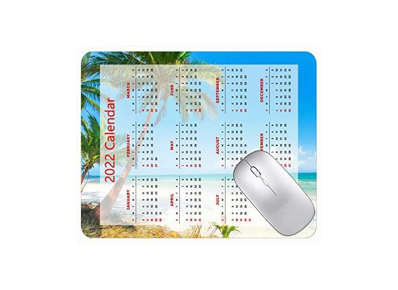 Mouse pad com calendário 2022 com feriados, palmeiras de verão, praia, palmeiras, base de borracha antiderrapante