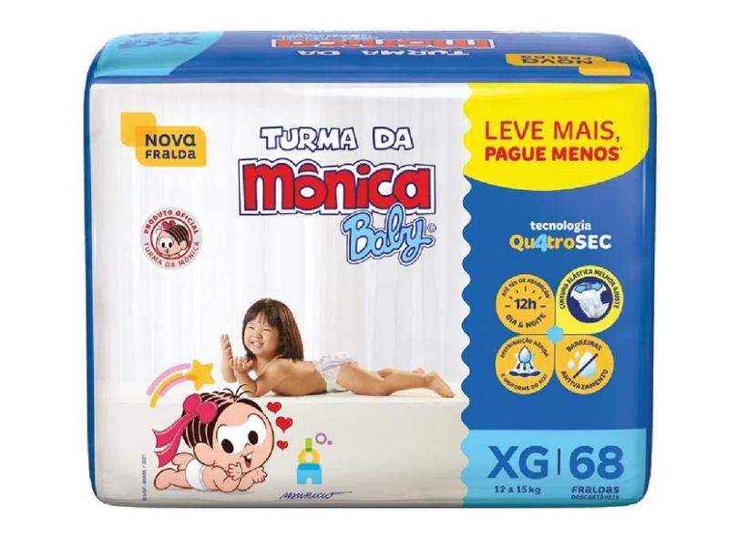 Fralda Turma da Mônica Baby Quatrosec XG 68 Und 12 - 15kg