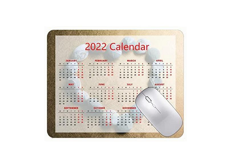 Mouse pad 2022 com calendário, retangular, divertido, para jogos, amor, coração, pedra, antiderrapante, base de borracha