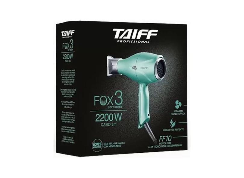 Taiff Secador De Cabelo Fox Íon 3 Soft Green 2200w - 220v Secador Fox Íon 3 Soft Green 2200W