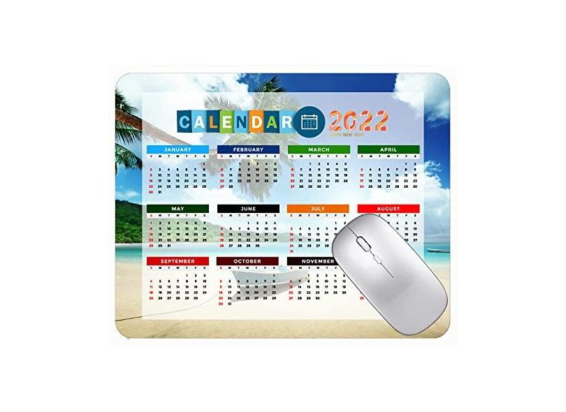 Mouse pad 2022 calendário com feriados, palmeiras, praia, mar, tapete de borracha