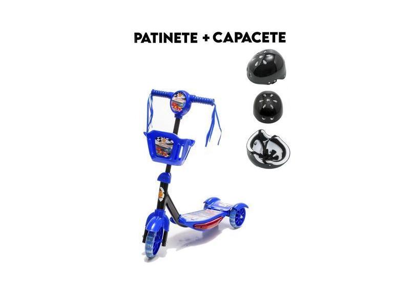 Patinete Infantil Azul De 3 Rodas + Presente Um Capacete Preto - Dm To