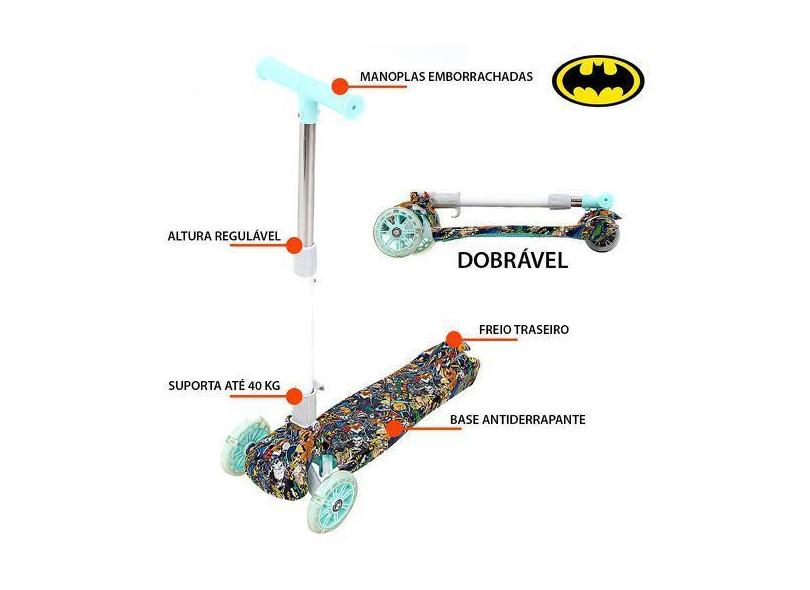 Patinete Infantil Batman Três Rodas Para Meninos Verde - Bbr Toys