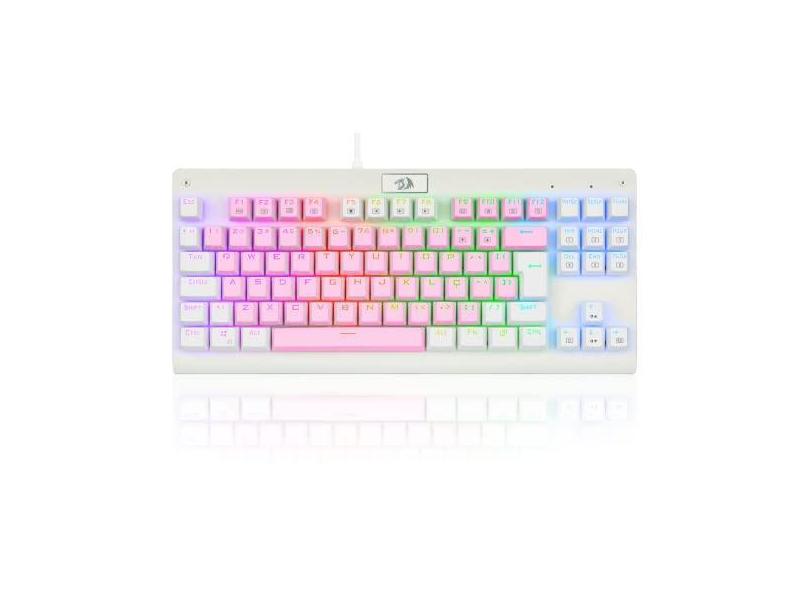 TECLADO MECANICO GAMER DARK AVENGER RGB BRANCO E ROSA SWITCH AZUL