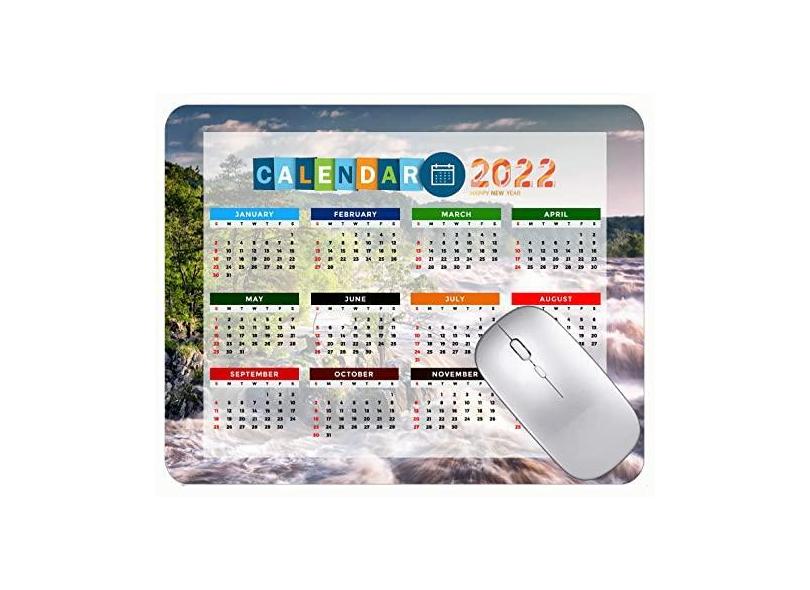 Mouse pad 2022 Calendário com feriados, River Stream Trees Stones Mouse Mat para jogos