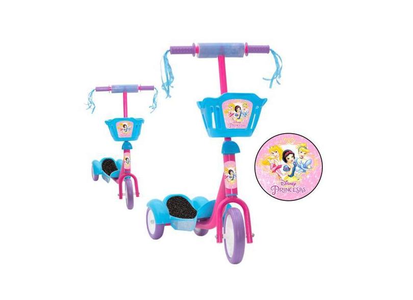 Patinete Infantil 3 Anos Princesas Rosa E Azul Com Cesta - Toys 2U