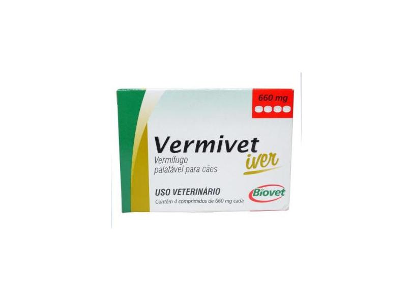 Vermífugo Palatável Para Cães Vermivet Iver 660 Mg 4 Comprimidos - Bio ...