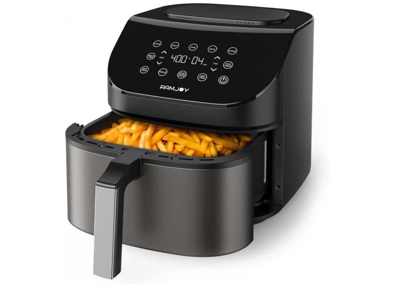 Fritadeira Elétrica Air Fryer 6 Litros 10 Em 1 Com Tela Digital E Cesta Antiaderente, 110V 1600W, Preta