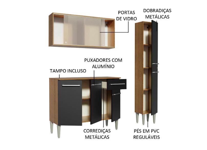Cozinha Compacta 1 Gaveta 7 Portas Emilly Force Madesa