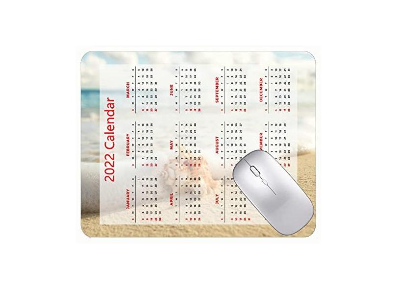 Mouse pad para jogos com calendário 2022, mouse pad para praia, mar e conchas