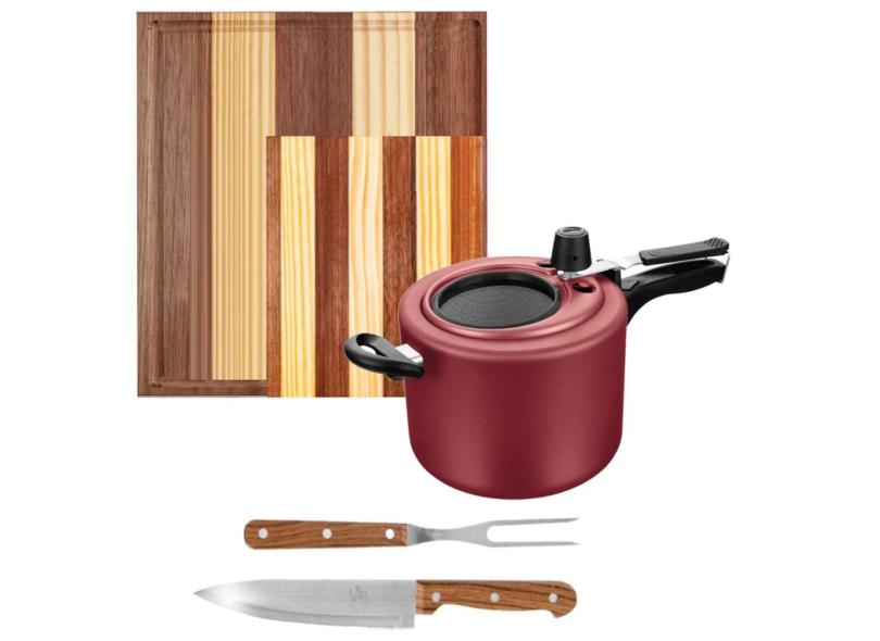 Panela de Pressão Aluminio Visor 4,5L Cereja + 2 Tábua Talher
