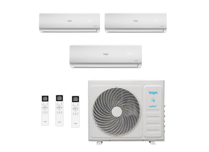 Ar Condicionado Tri Split Hi Wall Inverter Elgin Total Plus 27000 BTUs (9000+9000+12000) Quente/Frio MTQE27C2CB - 220V