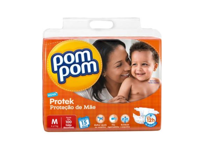 Fralda Pom Pom Protek Proteção de Mãe M 100 Und 4 - 9kg