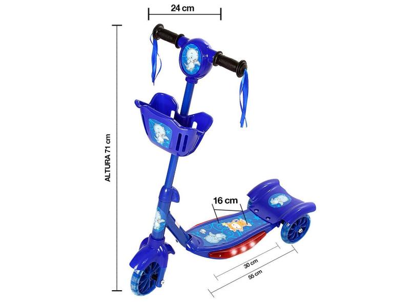 Patinete Para Meninos de 3 Rodas com Led e Som Art Brink