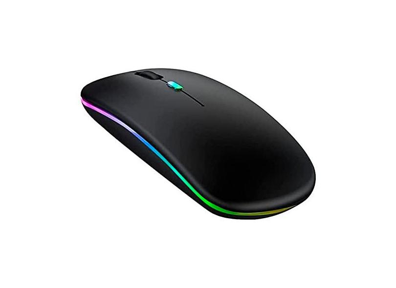 Mouse Sem Fio Wireless Recarregável RGB Gamer 1600dpi (Preto