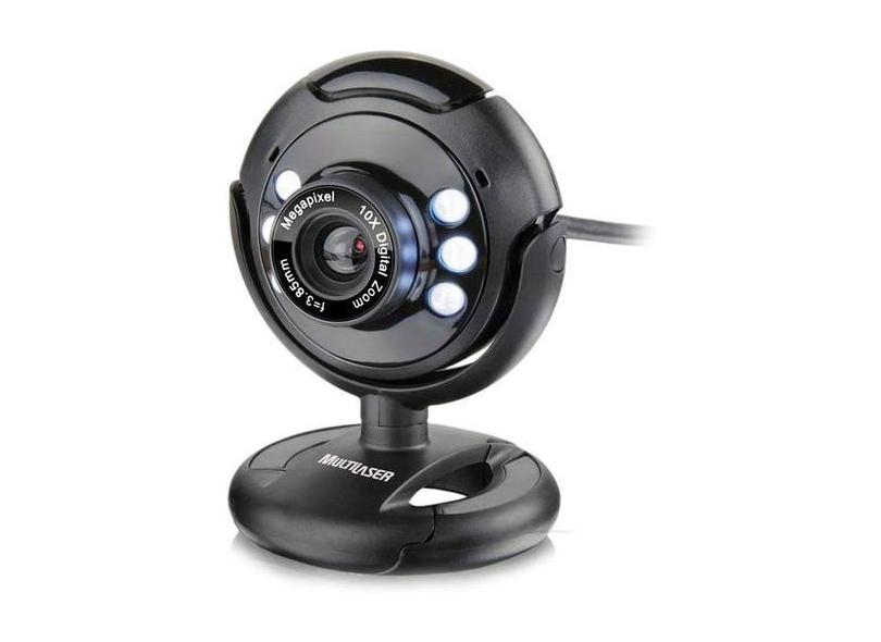 Webcam Multilaser Plug e Play 16mp Nightvision Microfone Usb Preto Wc0