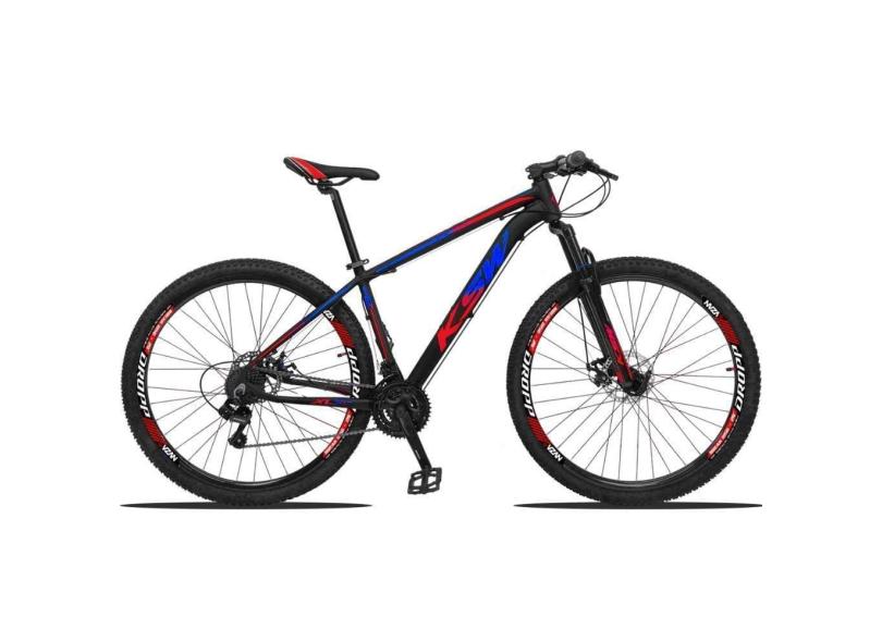 Bicicleta Aro 29 Ksw 24 Marchas Freios A Disco C-trava E K7 - 17 Preto-Azul E Vermelho