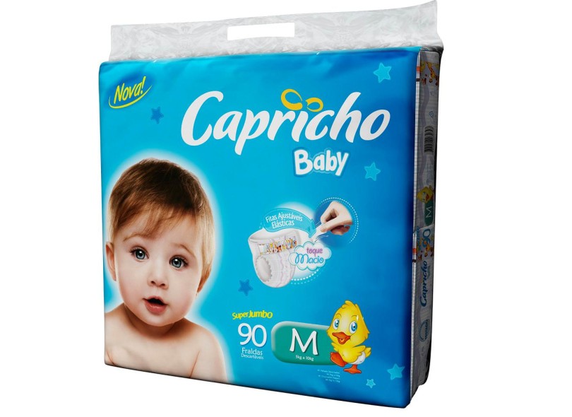 Fralda Capricho Baby Tamanho M Super Jumbo 90 Unidades Peso Indicado 5 - 10kg