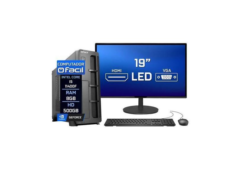 Computador Fácil Slim Completo I5 11400F 8Gb Geforce Hd 500Gb Monitor
