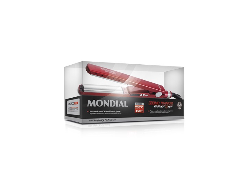 Chapinha/Prancha de Cabelo Mondial Titânio Profissional Emissão de Íons 230 °C - Cromo Titanium Fast Hot Íon LAP-53