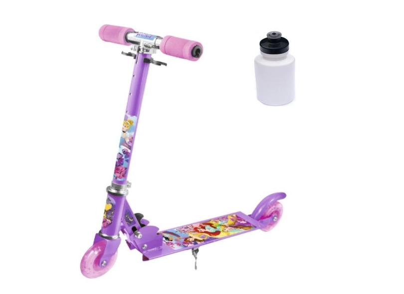 Patinete Infantil 2 Rodas Led Dobrável Princesas + Squeeze