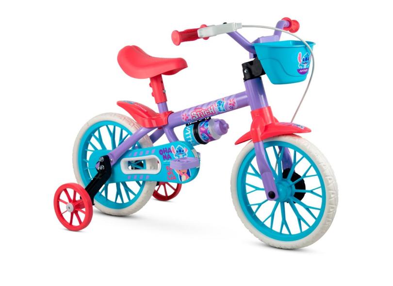 Bicicleta Infantil Aro 12 Stitch Rodinhas Laterais Freio Dianteiro a Tambor Nathor