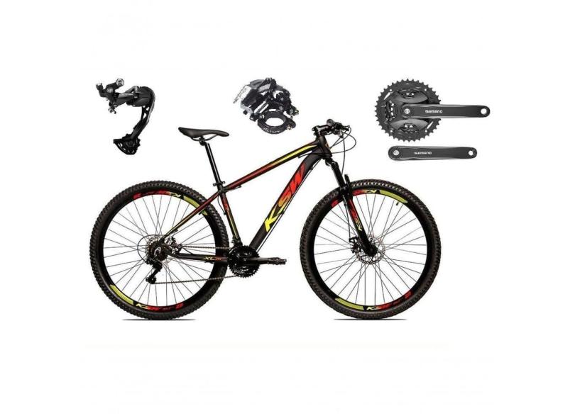 Bicicleta Aro 29 Ksw Xlt Alívio E Altus 27v Freio Hidráulico Garfo Trava - Preto-vermelho-amarelo Tam.19