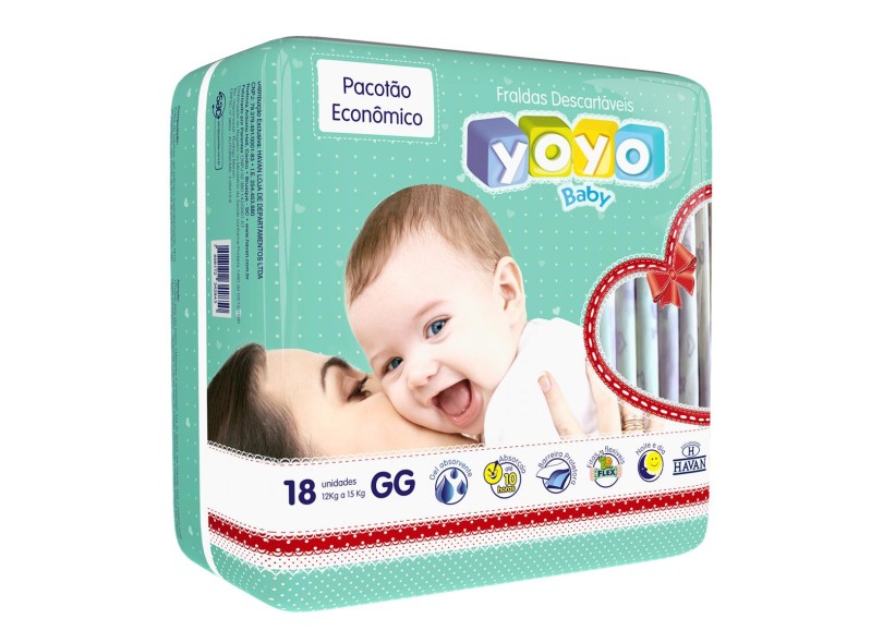 Fralda Yoyo Baby Exclusividade Havan XG Pacotão 18 Und 12 - 15kg