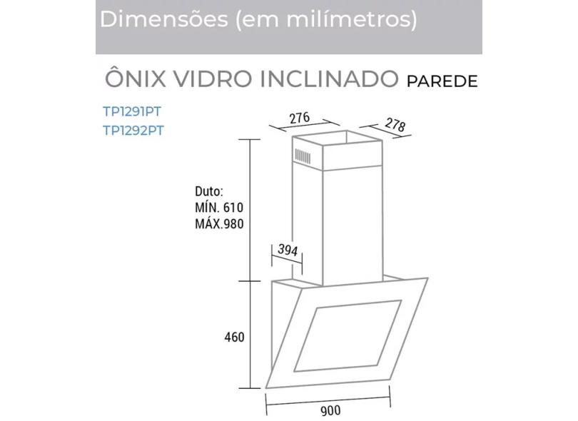 Coifa Parede Suggar Ônix 90 cm Vidro TP129 Inox Temperado