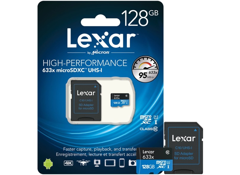Cartão de Memória Micro SDXC com Adaptador Lexar 128 GB LSDMI128BBNL633A