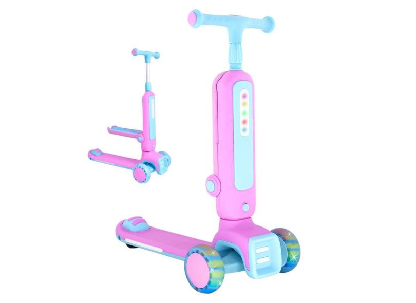 Patinete 2 em 1 Radical Infantil 3 Rodas em Pé ou Sentado Com Luz Som dm Toys DMR6936 Rosa