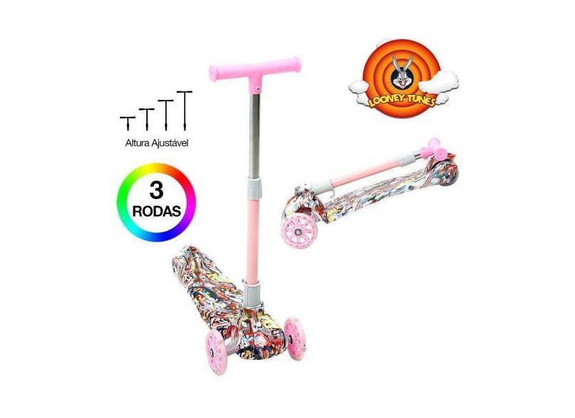 Patinete Looney Tunes Infantil De 3 Rodas Com Led Nas Rodas - Maciel E