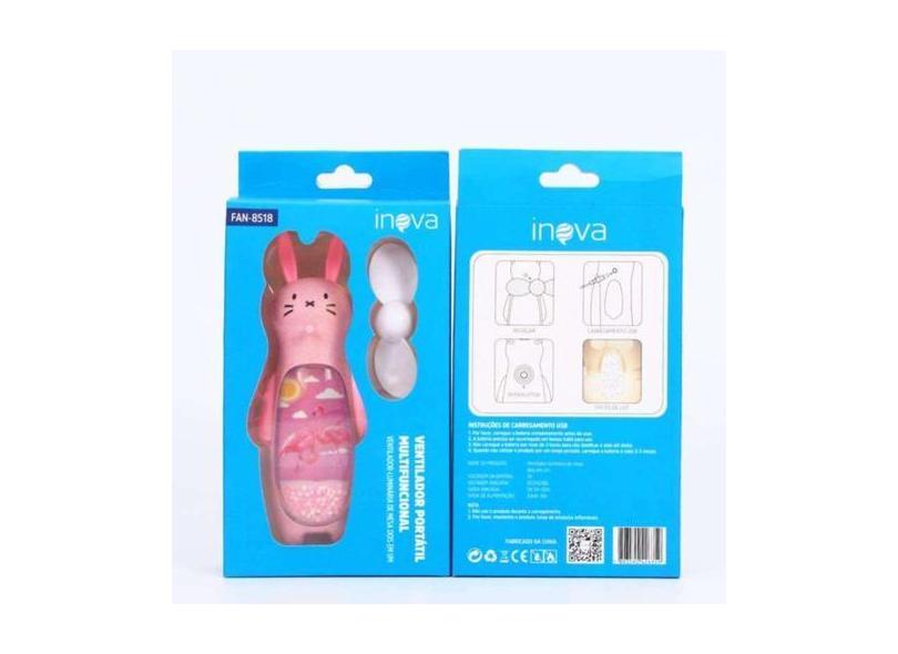 Ventilador De Mesa Luminária Portátil Inova Recarregável, Rosa